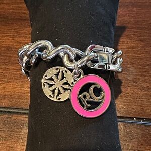 Rustic Cuff Chic Silver Bracelet with Pink Charm